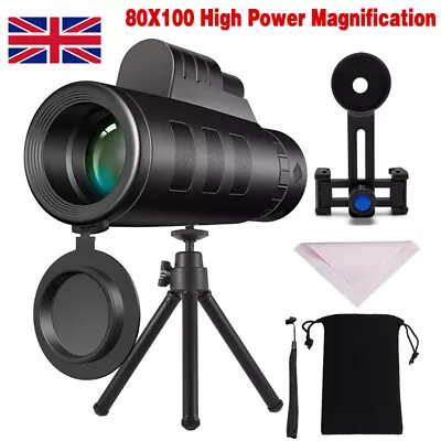 Portable 80X100 HD Monocular Telescope Day Vision Phone Camera Zoom & Tripod • £10.59