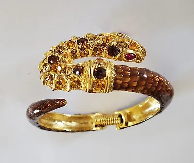 $45 • Buy Vintage KENNETH J LANE Amber Rhinestones Brown Enamel Gold Tone Snake Bracelet