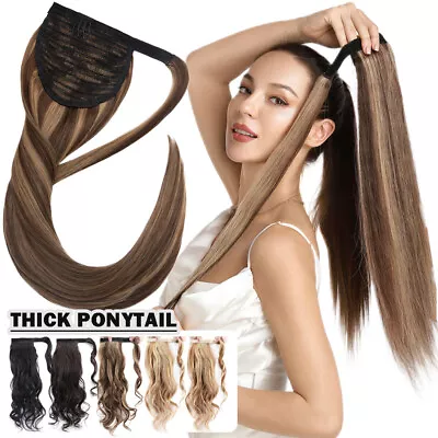 100% Remy Hair Ponytail Wrap Around Clip In Real Human Hair Extensions Wavy Claw • $41.78