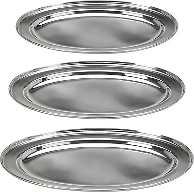 £12.95 • Buy 3 Stainless Steel Oval Serving Trays 35cm 40cm & 45cm Serving Platters Buffet  