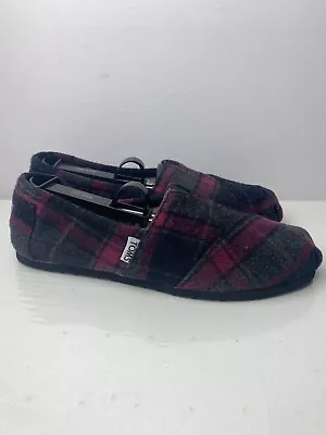$19 • Buy TOMS Upper Wool Women’s Slip On Flat Shoes Sz 8 Plaid/ Faux Shearling Pink Gray