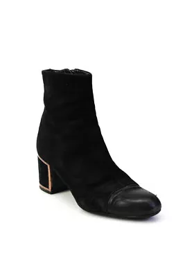 Veronique Branquinho Womens Leather Cap Toe Block Heel Ankle Boots Black Size 7 • $67.21