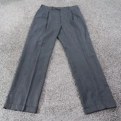 Burberry Dress Pants Mens 33 Gray Wool Trousers Pleated Cuffed Vintage 33x32 • $49.99