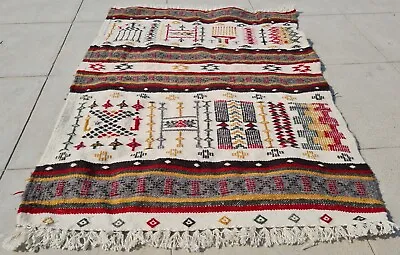 Authentic Hand Knotted Vintage Morocco Kilim Kilim Wool Area Rug 2.9 X 2.0 Ft • $29.99
