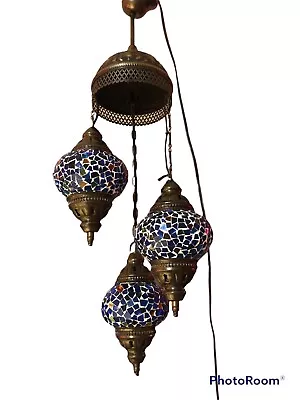 Turkish Mosaic Hanging Ceiling Lamp Swag Lamp 3 Lights Chandelier Multicolor • $125