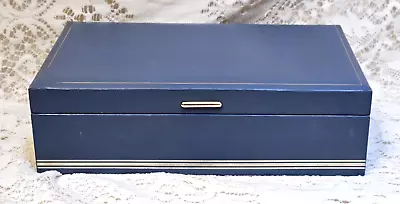 Vintage Mele 2-Tier Jewelry Box Blue W/Gold Accents Gray Velvet Interior • $24.99