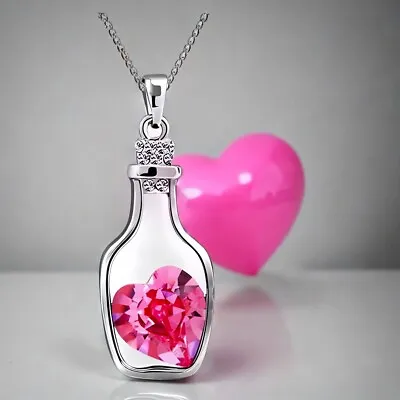 Cute Message In A Bottle Heart Pink/Blue Necklace Made With Swarovski Elements • $10.56