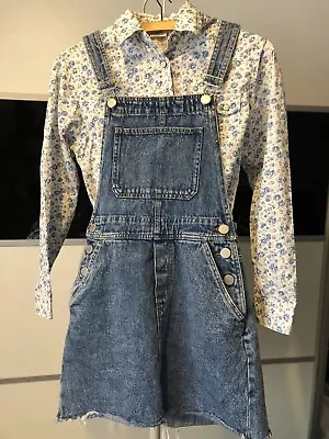 Girls Petite Dungaree Dress  XS UK 4 Denim DIVIDED H&M Lacoste Floral Shirt Sml • £4.99