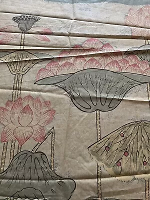 326🌟Antique French Cotton Hand Print French Fabric Art Deco Water Lily 19”x104” • $48.95