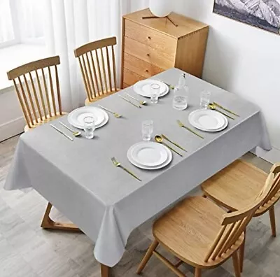 Grey Linen Effect PVC Vinyl Wipe Clean Tablecloth • £1.99