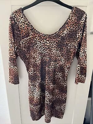 Ladies Jane Norman Leopard Print 3/4 Sleeve Longline Top Velour Size 14 New • £9.50