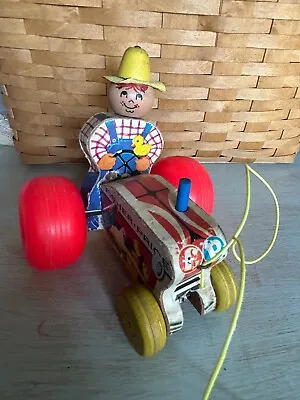 Vintage Fisher Price Farmer Tractor Wood Pull Toy #629 1961 Wobbles As You Pull • $19.99