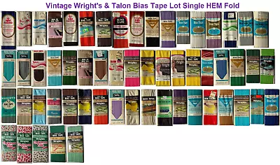 Vintage Wright's & Talon Bias Tape Lot Single HEM Fold 40+ Colors - Your Choice • $3.99