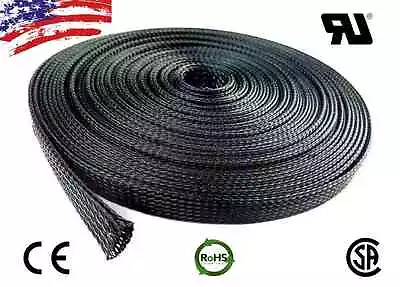 20 FT 1/2  Black Expandable Wire Cable Sleeving Sheathing Braided Loom Tubing US • $10.99