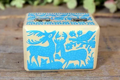 Sm Lacquer Wood Box Deer Buck Doe Fawn & Fish Handmade Olinalá Mexican Folk Art • $28