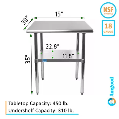 30  X 15  Stainless Steel Kitchen Work Table | Commercial Restaurant Food Prep • $149.95