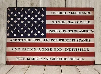 Pledge Of Allegiance American Flag Tin Sign Metal Poster Rustic Vintage Style XZ • $10.97