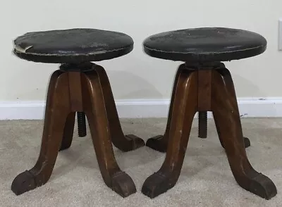 Vintage Pair Of Hamilton Wood And Iron Industrial Swivel Stools • $250