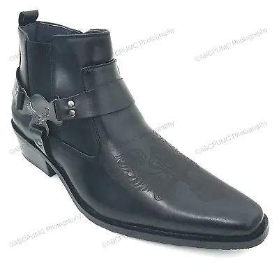 Brand New Men's Cowboy Boots Western Leather Lined Ankle Harness Strap Zipper • $36.95