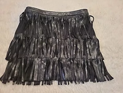 Pre-Loved H& M Faux Leather Black Fringe Mini Skirt Size 10 • $20