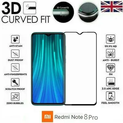 For Xiaomi Redmi Note 8 Pro Full 3D Tempered Glass 9H Screen Protector Cover • £3.45