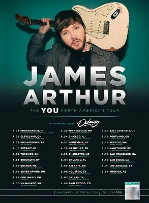 JAMES ARTHUR  THE YOU NORTH AMERICAN TOUR  2020 CONCERT POSTER - Pop R&B Soul • £18.20