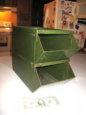 Vintage Lot Of 2 Stackbin No.2 Heavy Metal Industrial Storage Stacking Bins • $49.99