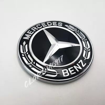 Front Hood Emblem Classic Black Flat Laurel Wreath Decal Badge For Mercedes Benz • $16.55