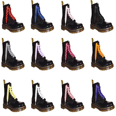 Coloured Ribbon Laces Bootlaces Fits 3 6 8 10 Eye DM Boots Shoes Aglets • £3.25