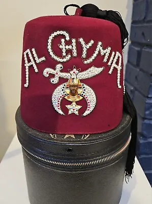 Al Chymia Shriner's Jeweled Masonic Vtg Fez Hat W/Case By Anthony Nizzardini 7.5 • $89.99