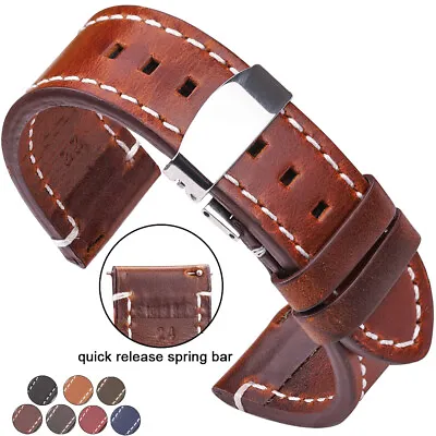 Genuine Leather Watch Strap 7 Colors Quick Release Watchband Butterfly Buckle • $9.65