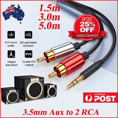 Premium Quality 3.5mm AUX To 2 RCA Cable Y Converter Cord Stereo Audio Up To 5M  • $8.99