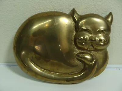 VTG Solid Brass 3D Asian Fat Happy Cozy Kitty CAT Paperweight Figurine Decor • $12