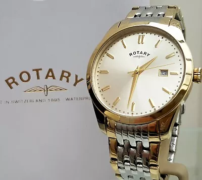 NEW ROTARY Mens Watch 2 Tone Bracelet Gold Plated Champagne Dial RRP £189 • £89.99