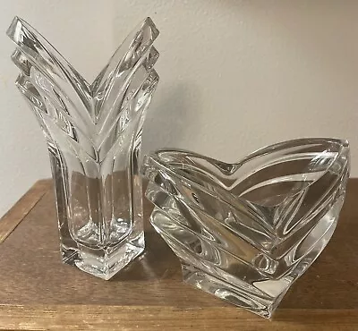 (2) 24% Lead Crystal PCS MIKASA Art Deco Votive Candle Holder And Flower Vase • $36