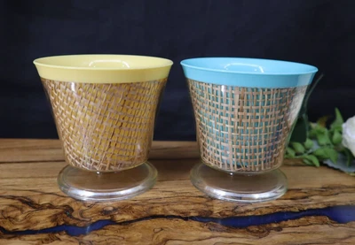 £14.60 • Buy Vintage MCM Raffia Burlap Tiki Pastel Sherbet Ice Cream Serving Mug Cup - 2
