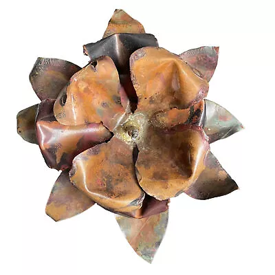 Copper Sculpture Brutalist Flower Metal Art Tabletop Or Wall Signed OOAK 11” LRG • $89.99