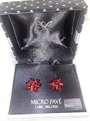 $60 Cubic Zirconia Micro Pave Red Flower 925 Fine Silver Plate Earring For Women • $29.99