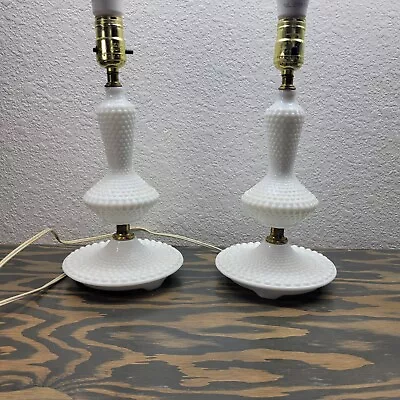 Vintage Pair Of Lamps White Hobnail Milk Glass Electric 13” Tall Working! • $45.20