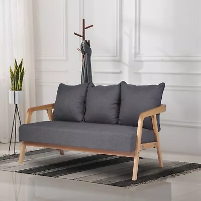 LONABR Upholstered 3-Seater Sofa 60  Loveseat Grey Fabric Thick Cushion Pillows • $369.99