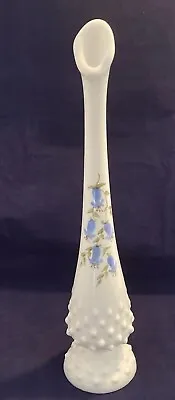 Fenton Hand Painted Blue Bells Milk Glass Hobnail Bud Vase Swung Unmarked • $15