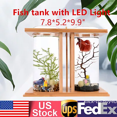 Mini Fish Tank Goldfish Betta Aquarium Office Desktop Decoration With LED Light • $20.90