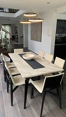 De Rucci Marble And Wood Dining Set Table & Chairs - 8 Seater • $4200