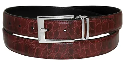 Croc Pattern Crocodile Embossed Belts Bonded Leather Men's Belt Silver-Tone Bckl • $17.95