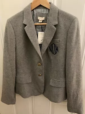 J.Crew Schoolboy Blazer Size 12 Gray Wool Blend Jacket NWT Monogrammed • $40