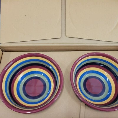 $40 • Buy Longaberger Pottery Bright Multi Color Bowl, Set Of 2 - New In Box  #31802
