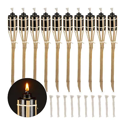 Garden Torches Pack Of 10 Oil Lanterns Bamboo Outdoor Lighting Replacement Wicks • £46.90