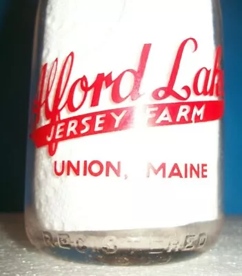 1940's 1 Pt  Alford Lake Jersey Farm  Milk Bottle From Union Maine Red Pyro • $13.95