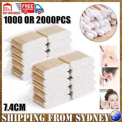 1000or 2000x Disposable Wooden Handle Cotton Swab Ear Buds Q-Tip Makeup Cosmetic • $18.85