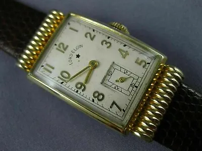 Antique Lord Elgin 14kt Yellow Gold 3d Classic Mens Rectangle Watch #20802 • £1098.26